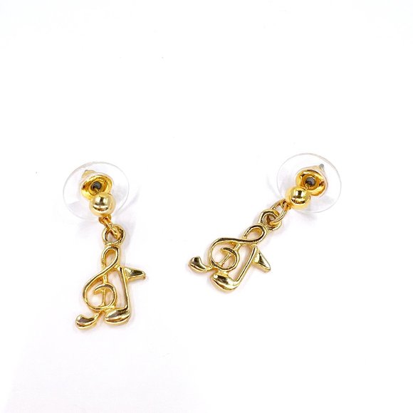 Sweet Little Musical Note Shiny Gold Tone Post Earrings - Picture 1 of 5